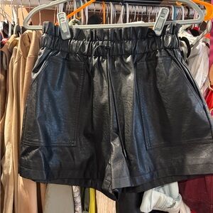 Black Leather Women Shorts